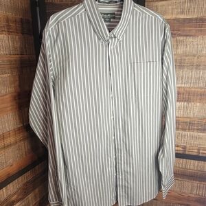 Eddie Bauer Men's Gray Striped Button Down Shirt